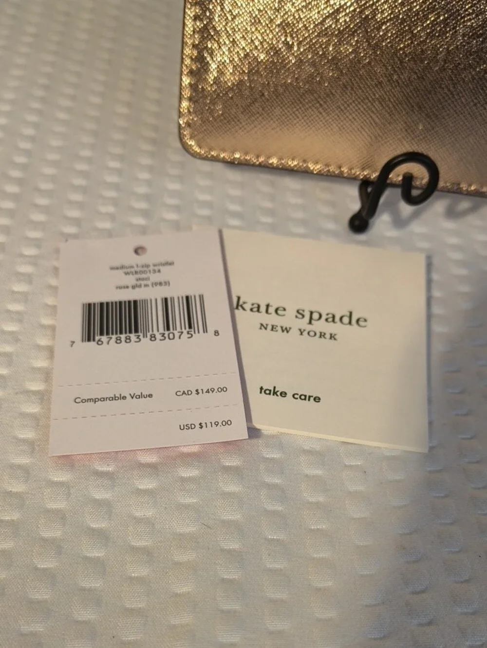 kate spade Medium L-Zip Rose Gold Metallic  Wristlet (Staci) MSRP$119 NWT